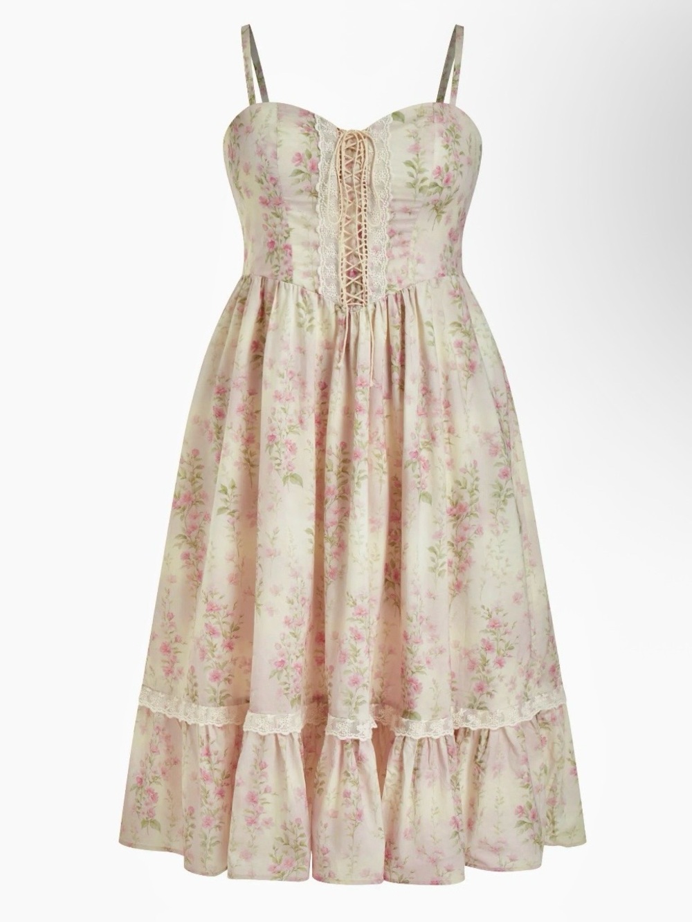 Cider Ivory and Pink Floral Lacey Dress